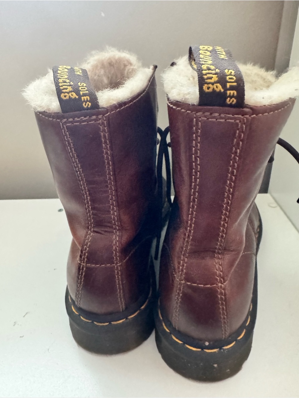 Dr martens 1460 Serena boots in butterscotch leather with cream faux fur lining - Picture 6 of 8